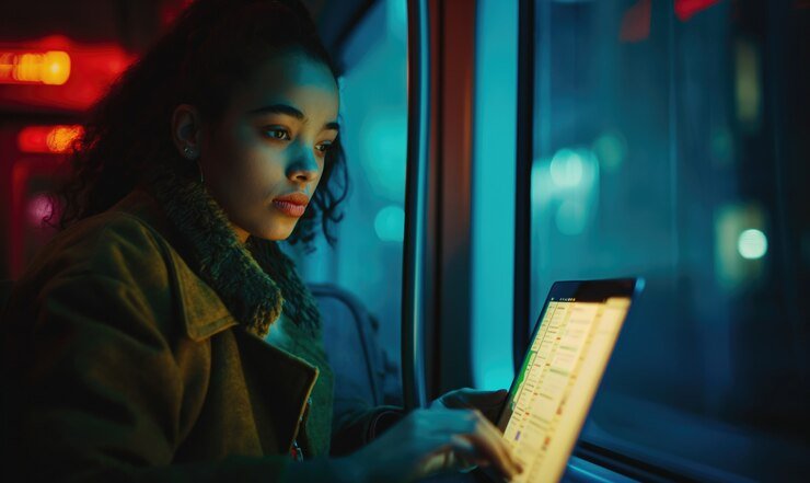 Pengguna ponsel membaca promosi digital